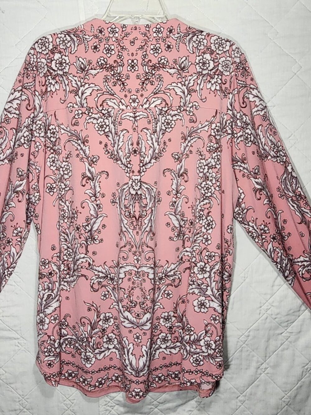 Belle by Kim Gravel Top Pink Floral Half Button Down Top, 1X - Picture 2 of 15
